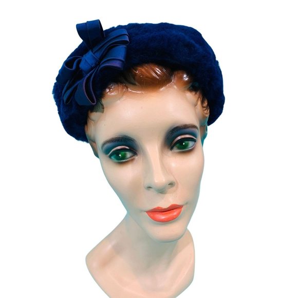 Vintage 1960s Faux Fur Hat Mod Colby Blue Round Cap main image 10